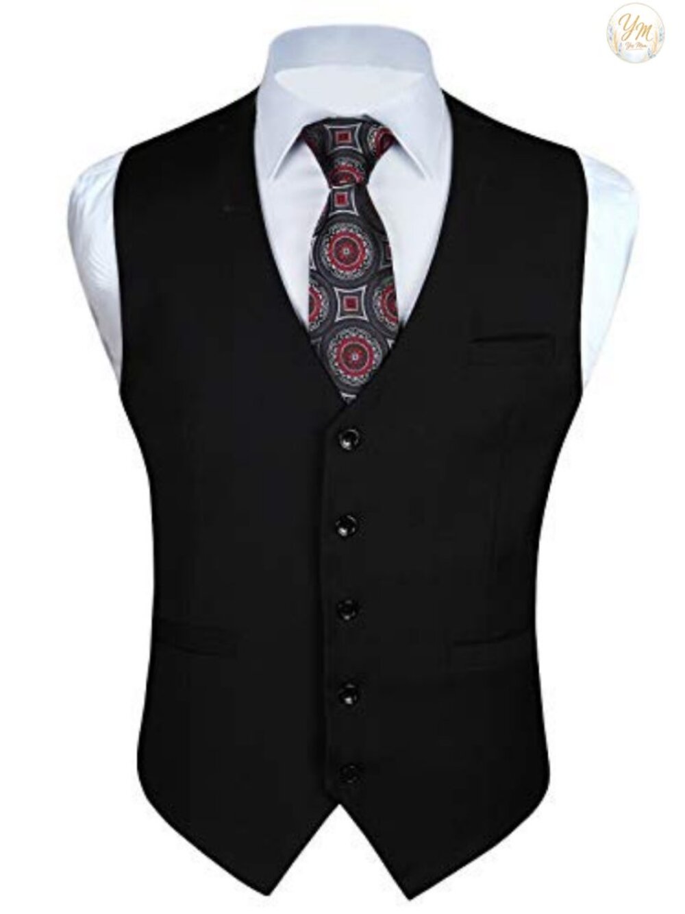 Men's Suit Vest Business Formal Dress Waistcoat Solid V-Neck 5-Button